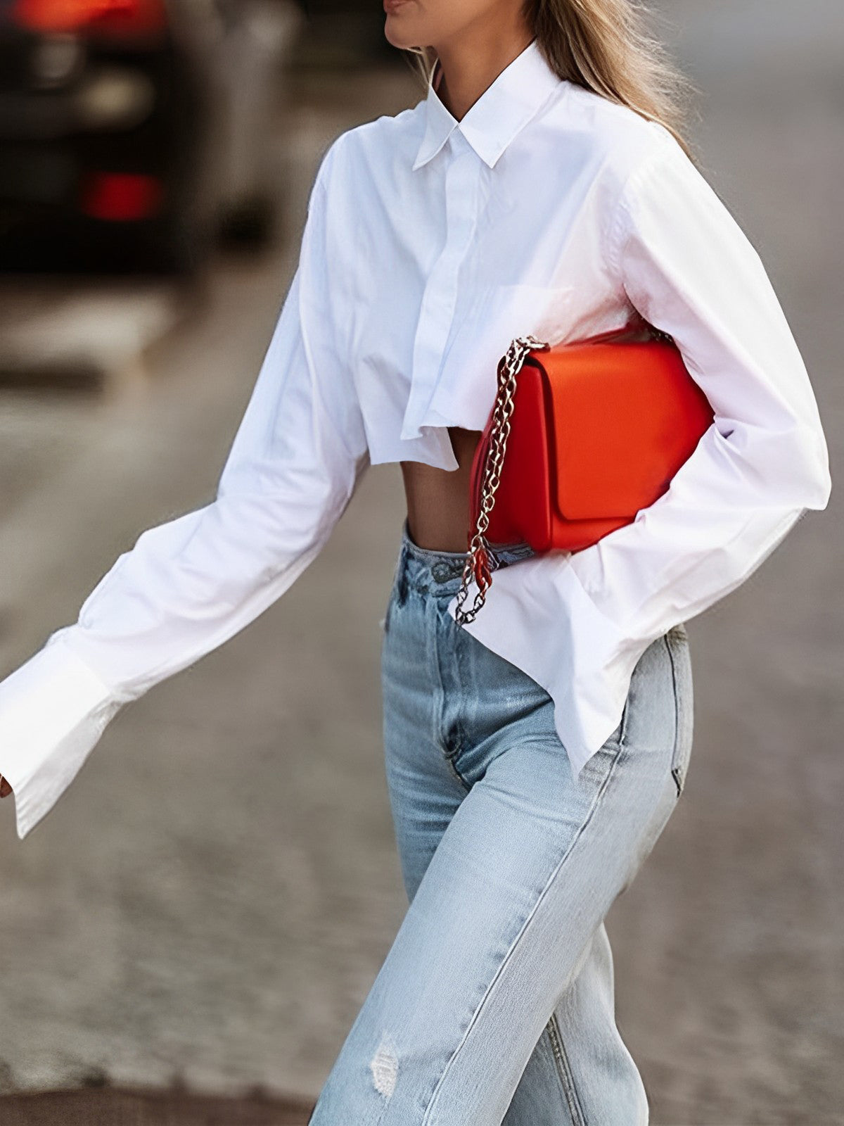 Ava Women's Cropped Long Sleeve Shirt | 100% Cotton, Asymmetrical Hem