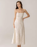 Ava Women's Maxi Dress | Jacquard Corset, Apricot