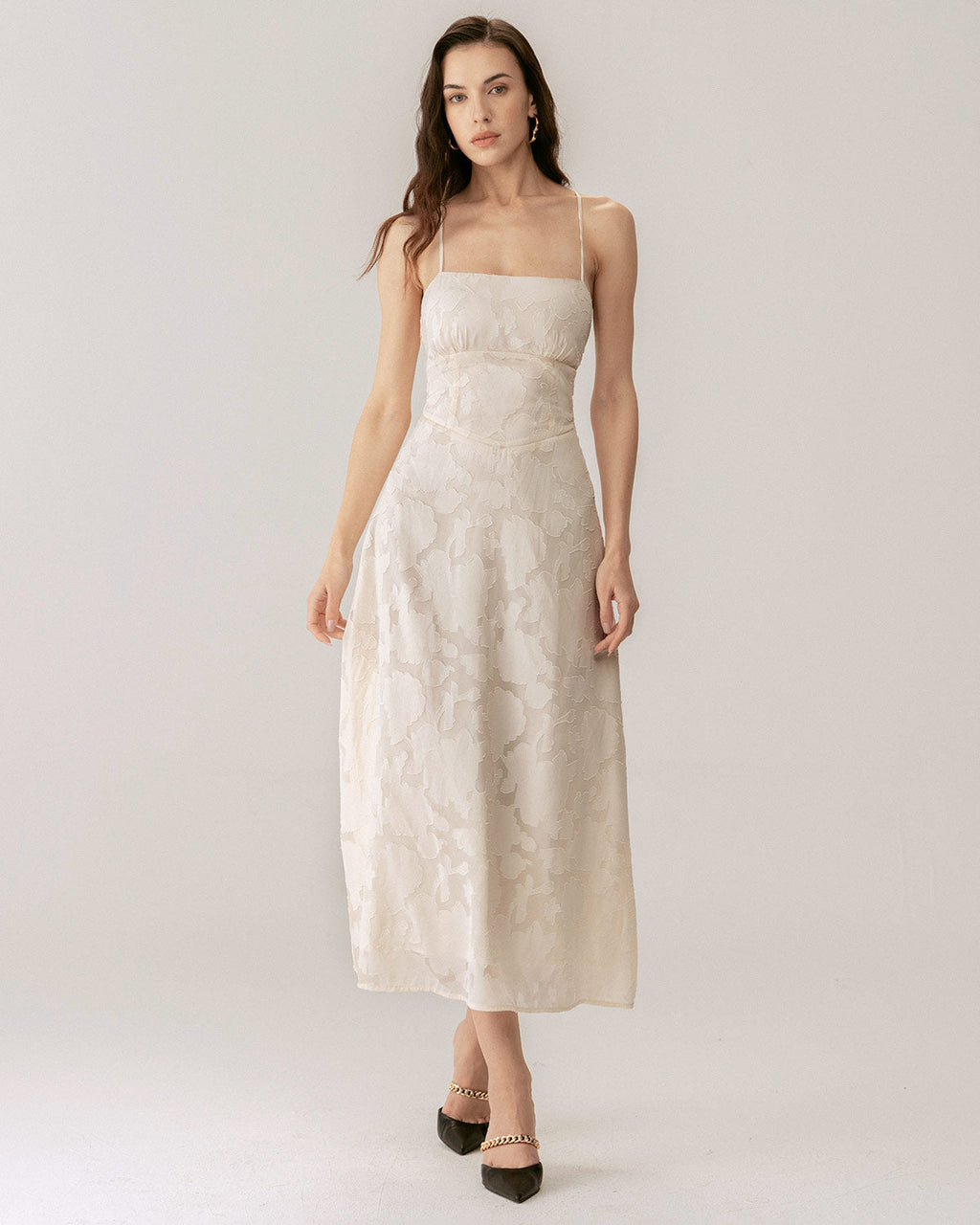 Ava Women's Maxi Dress | Jacquard Corset, Apricot