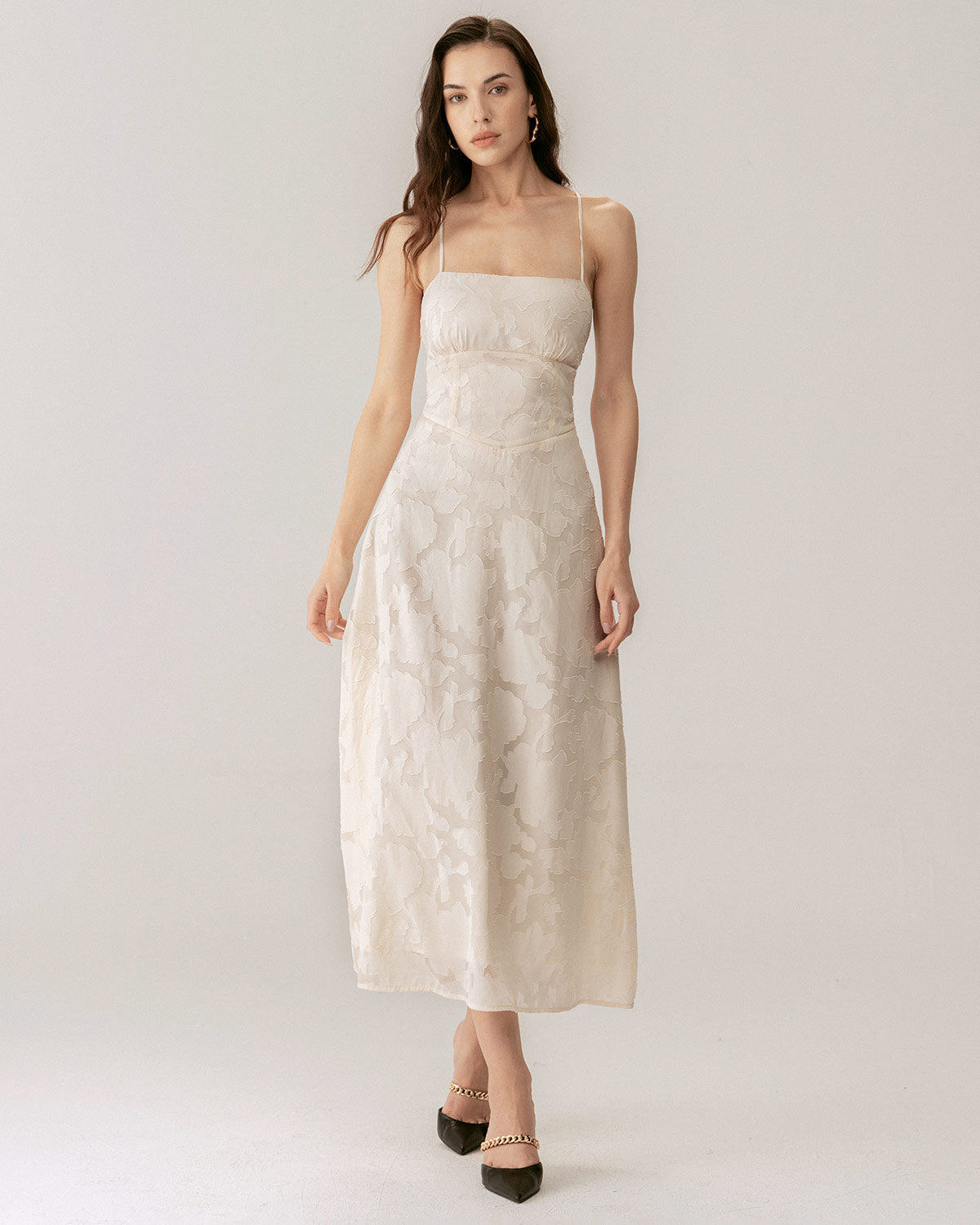Ava Women's Maxi Dress | Jacquard Corset, Apricot