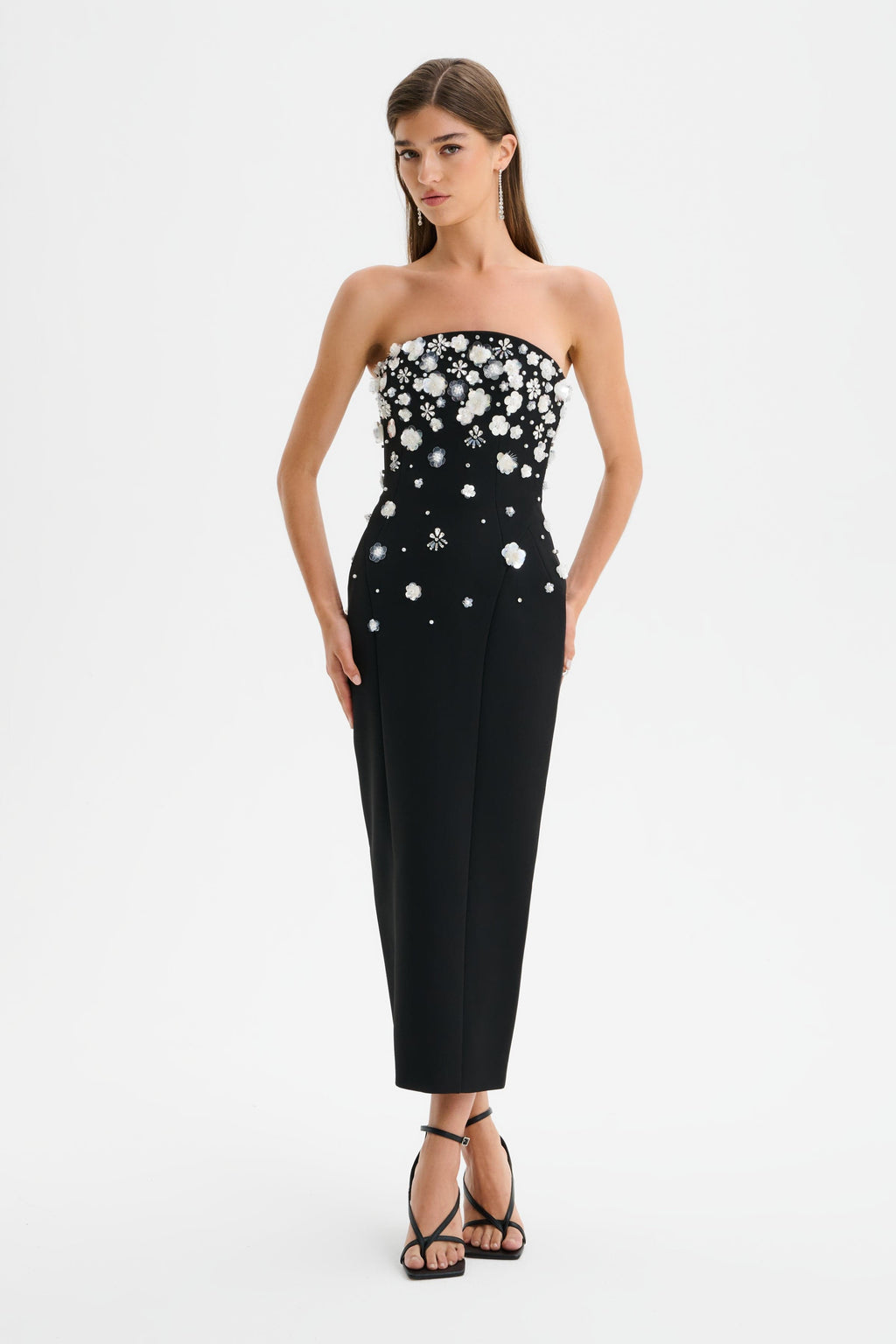 Ava Women's Strapless Midi Dress | Ombre Embellishment, Black 0