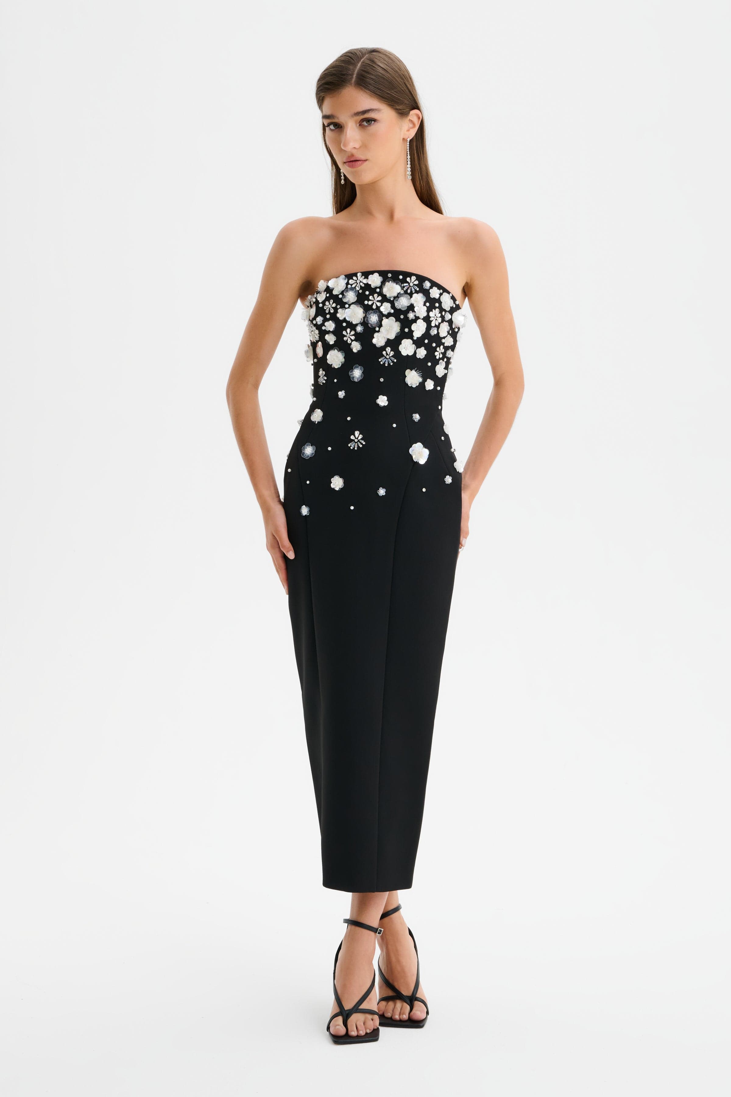 Ava Women's Strapless Midi Dress | Ombre Embellishment, Black 0