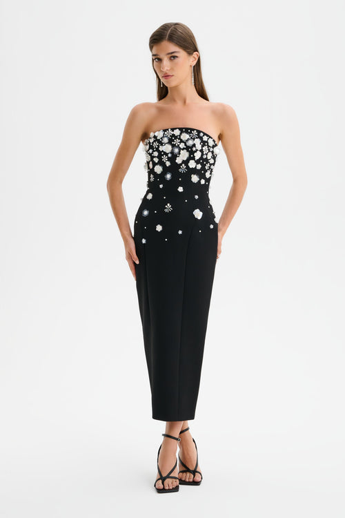 Ava Women's Strapless Midi Dress | Ombre Embellishment, Black 0