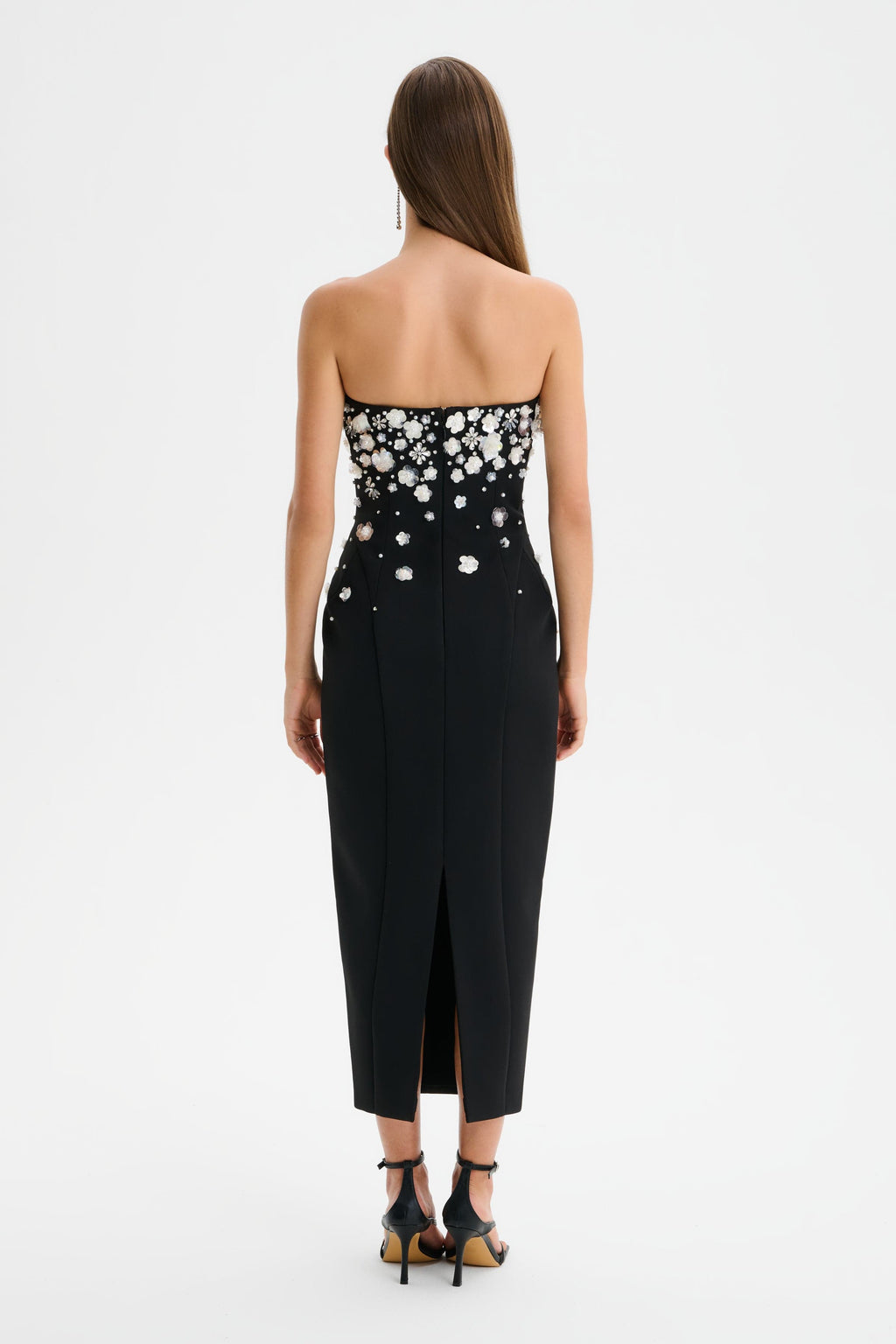 Ava Women's Strapless Midi Dress | Ombre Embellishment, Black 4