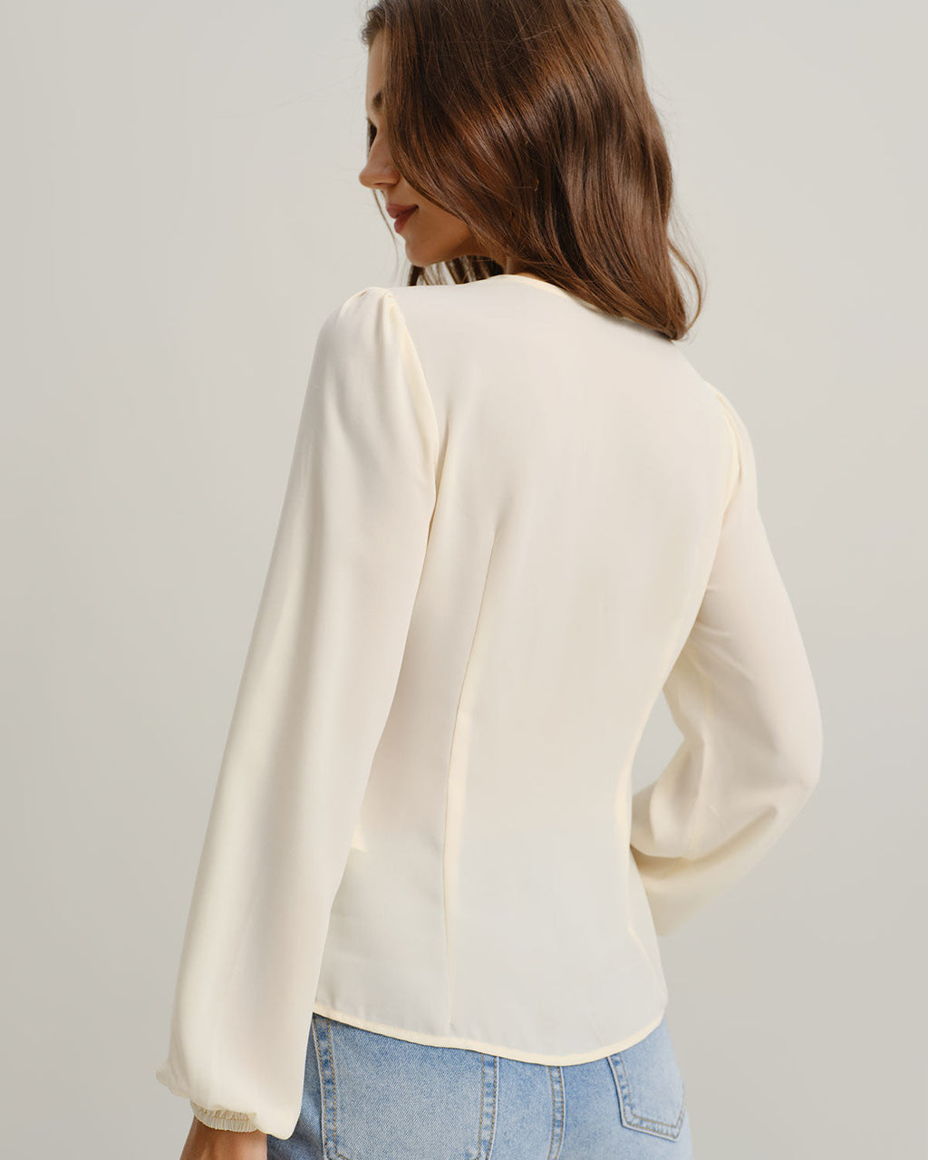 Avery Women's Blouse | Lace Lantern Sleeve, V-Neck, Long Sleeve Top