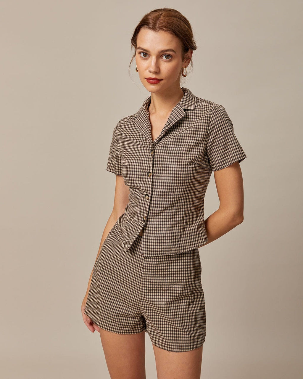 Bella Women's Blouse | Cotton Gingham, Slim Fit Short Sleeve