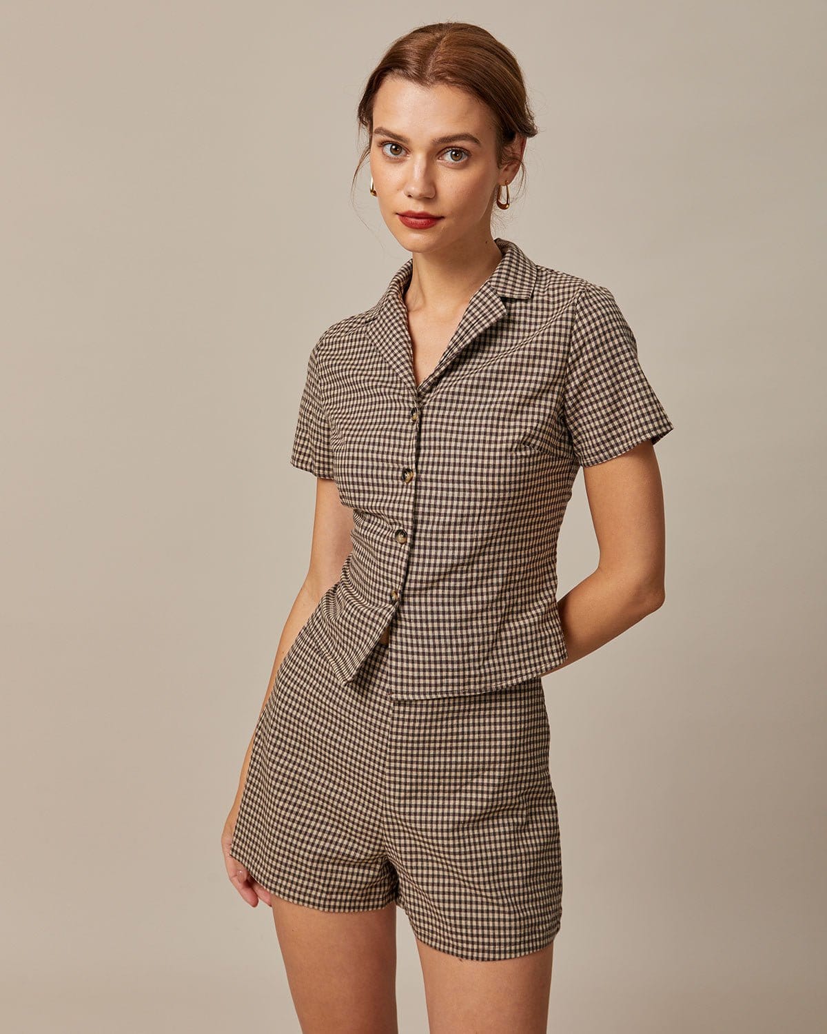 Bella Women's Blouse | Cotton Gingham, Slim Fit Short Sleeve