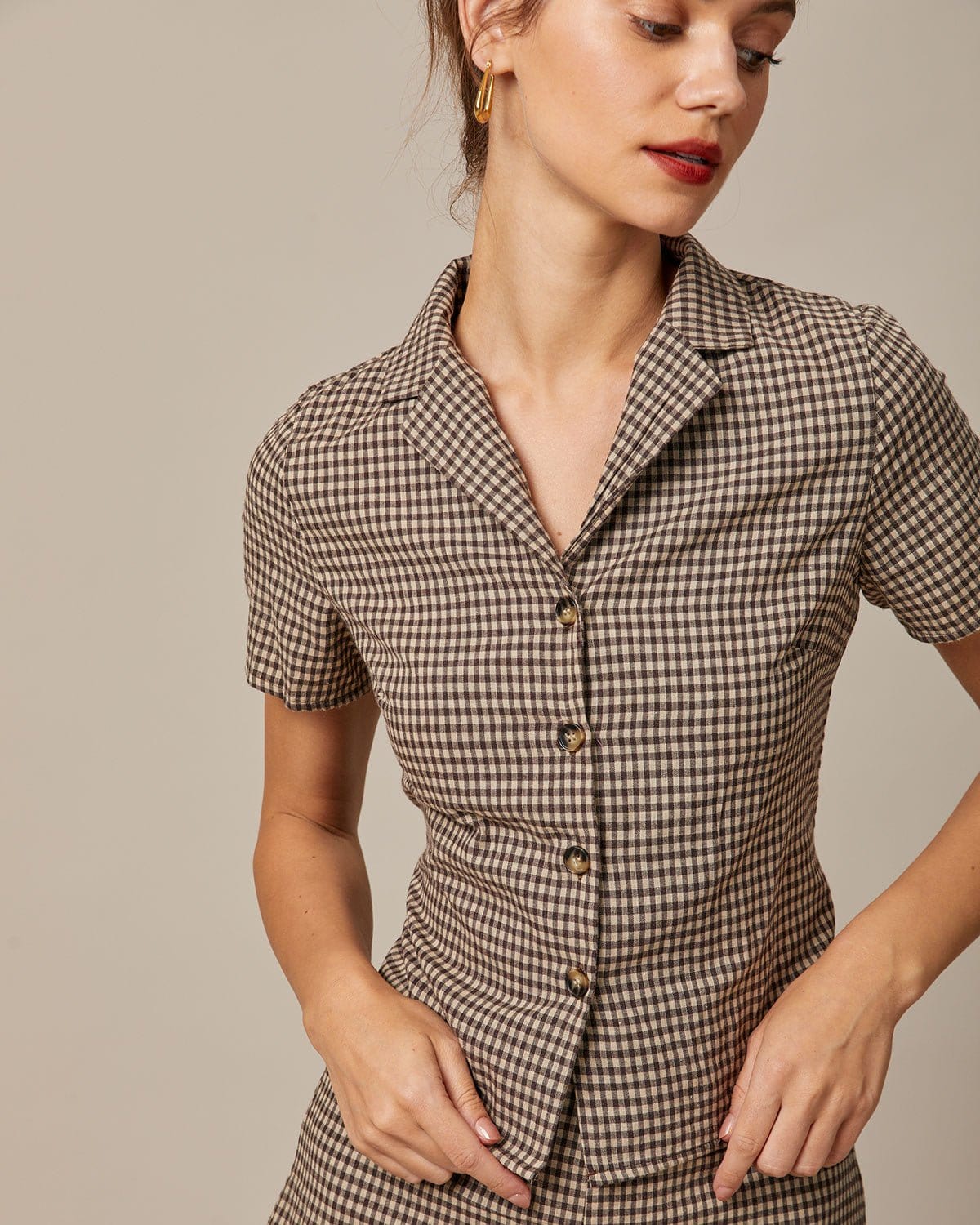 Bella Women's Blouse | Cotton Gingham, Slim Fit Short Sleeve