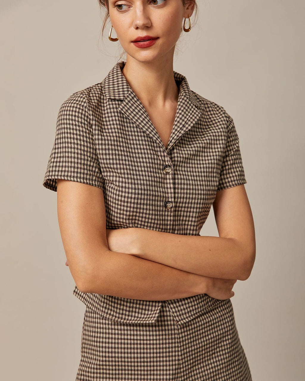 Bella Women's Blouse | Cotton Gingham, Slim Fit Short Sleeve