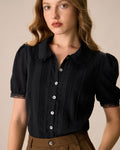 Bella Women's Blouse | Cotton, Chelsea Collar with Lace Trim