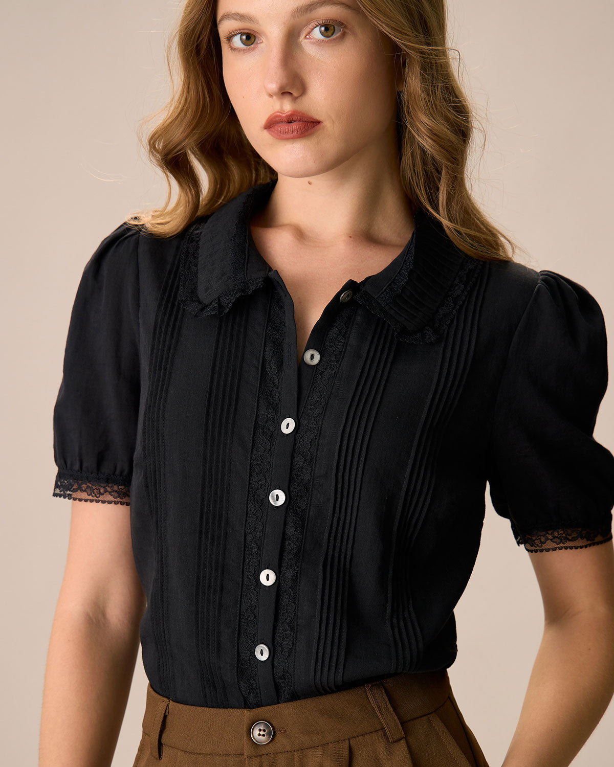 Bella Women's Blouse | Cotton, Chelsea Collar with Lace Trim