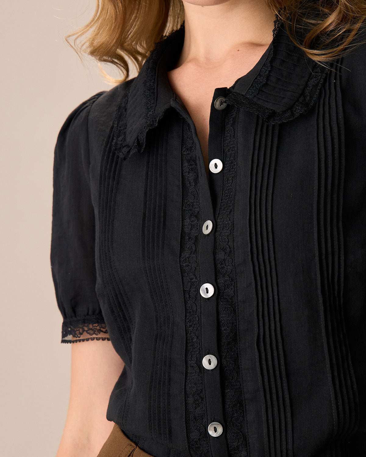 Bella Women's Blouse | Cotton, Chelsea Collar with Lace Trim