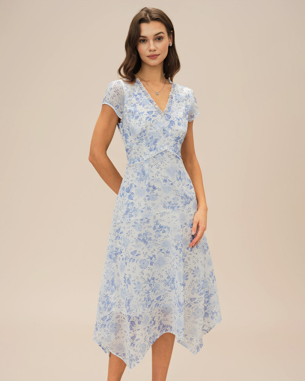 Bella Women's Midi Dress | Floral Chiffon, V-Neck