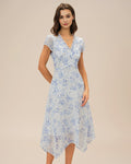 Bella Women's Midi Dress | Floral Chiffon, V-Neck