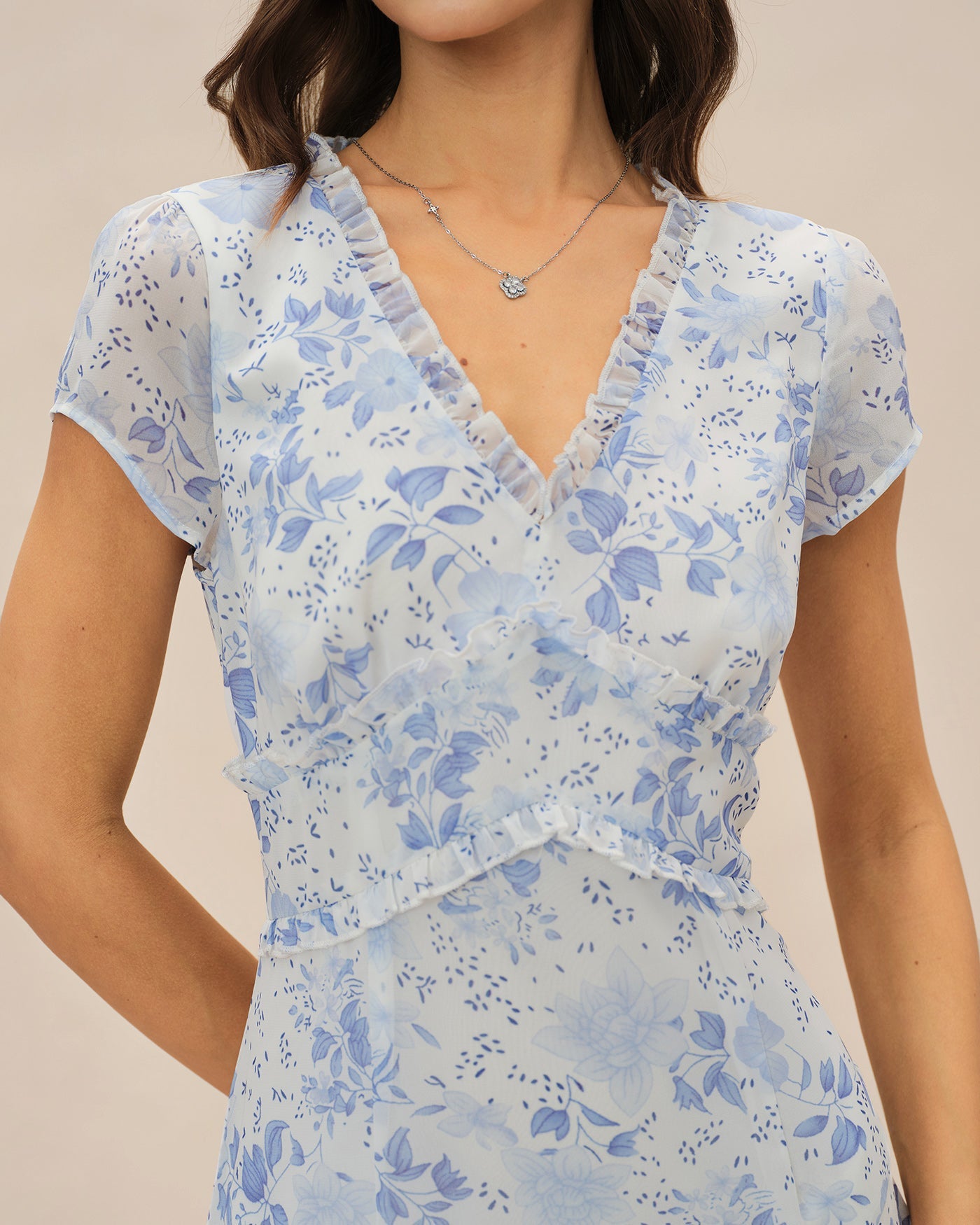 Bella Women's Midi Dress | Floral Chiffon, V-Neck