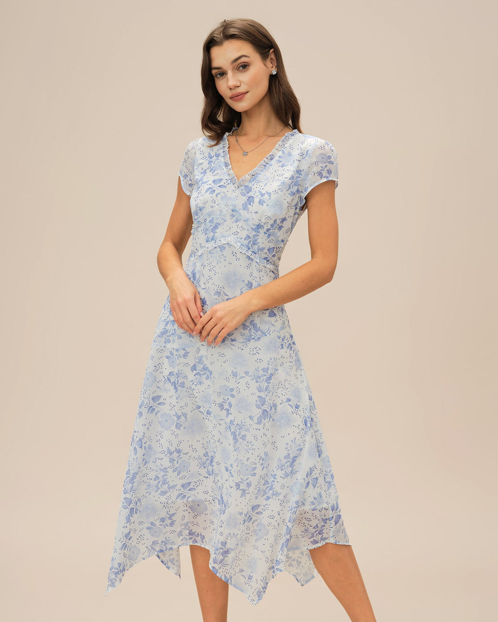 Bella Women's Midi Dress | Floral Chiffon, V-Neck