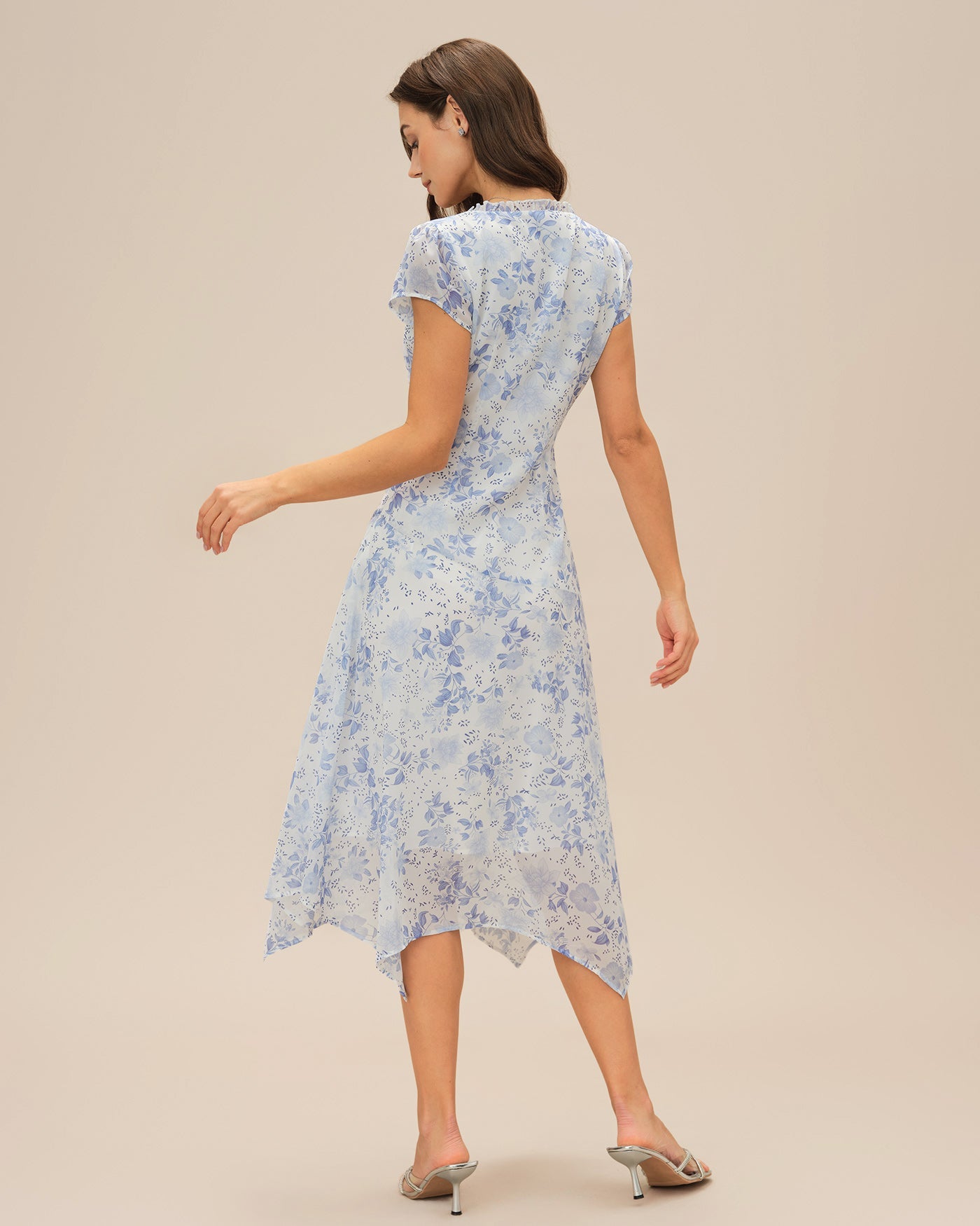 Bella Women's Midi Dress | Floral Chiffon, V-Neck