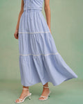 Bella Women's Midi Skirt | Cotton Blend, Striped A-Line with Lace Embellishments