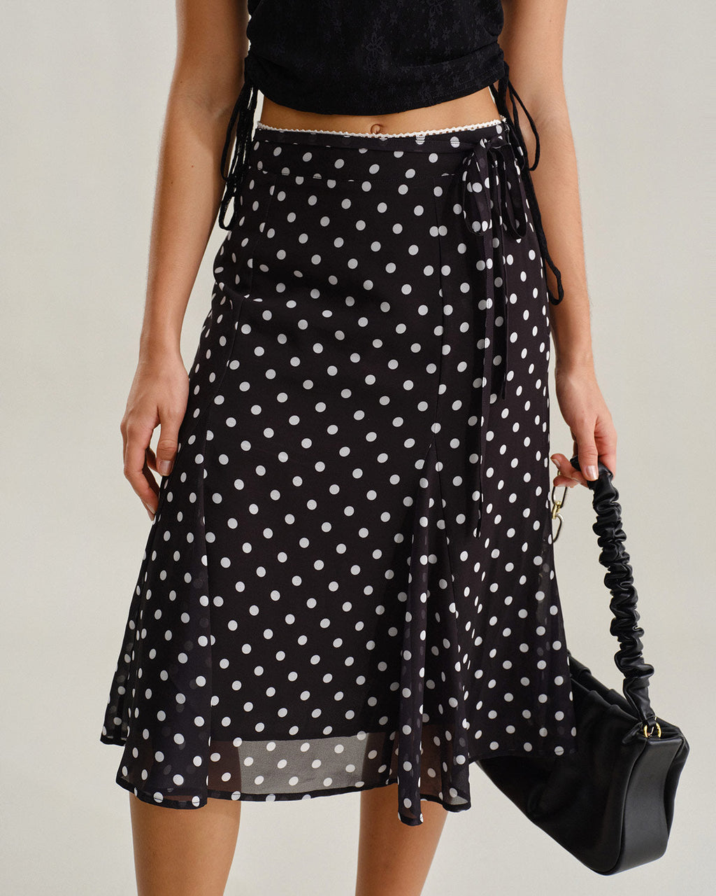 Bella Women's Midi Skirt | Polka Dot Mesh, Mermaid Hem