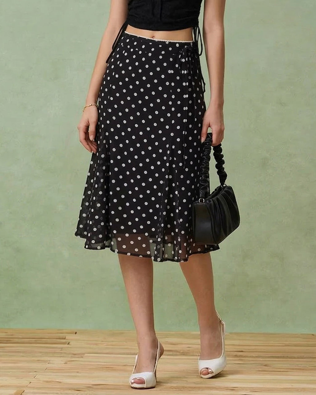 Bella Women's Midi Skirt | Polka Dot Mesh, Mermaid Hem