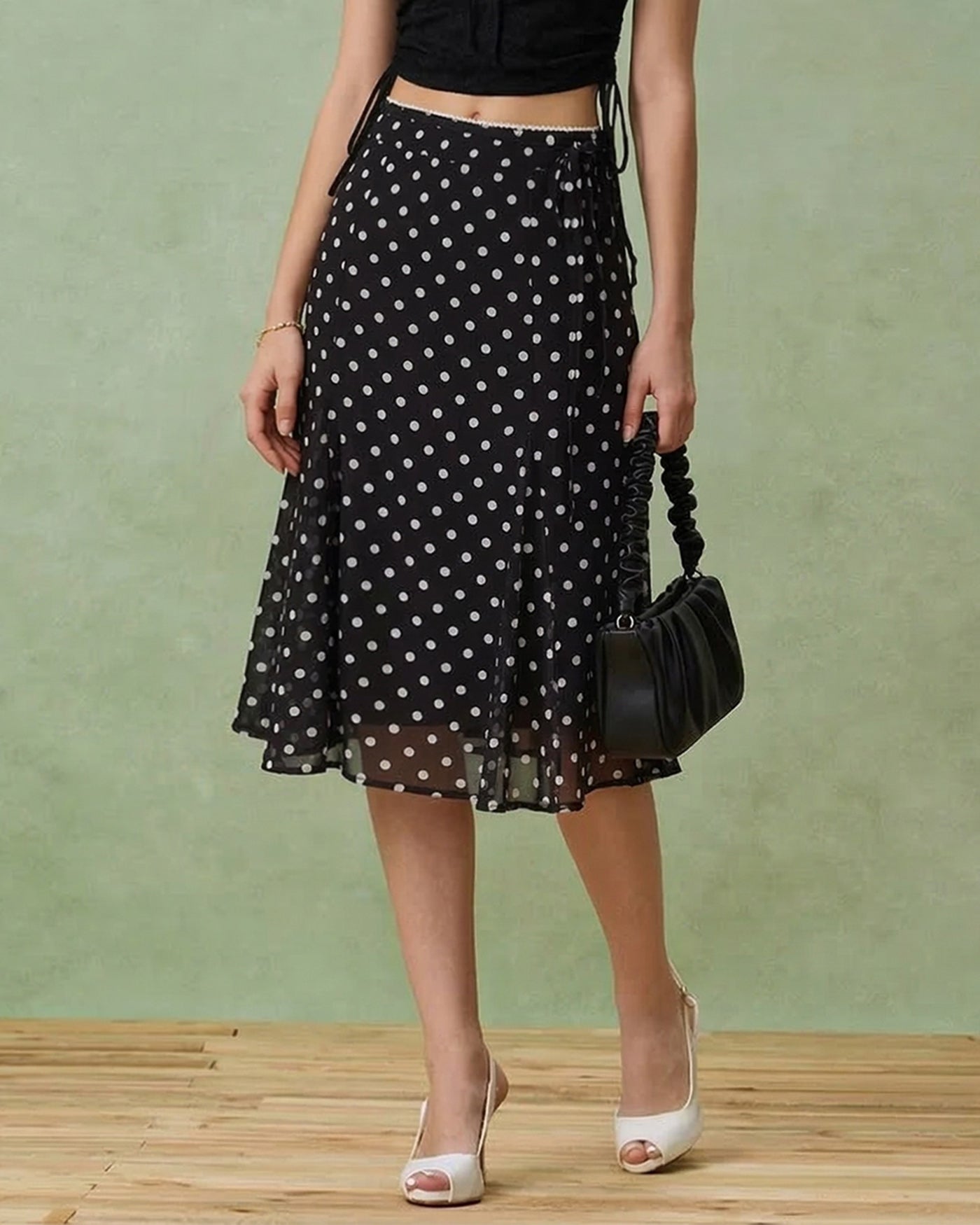 Bella Women's Midi Skirt | Polka Dot Mesh, Mermaid Hem