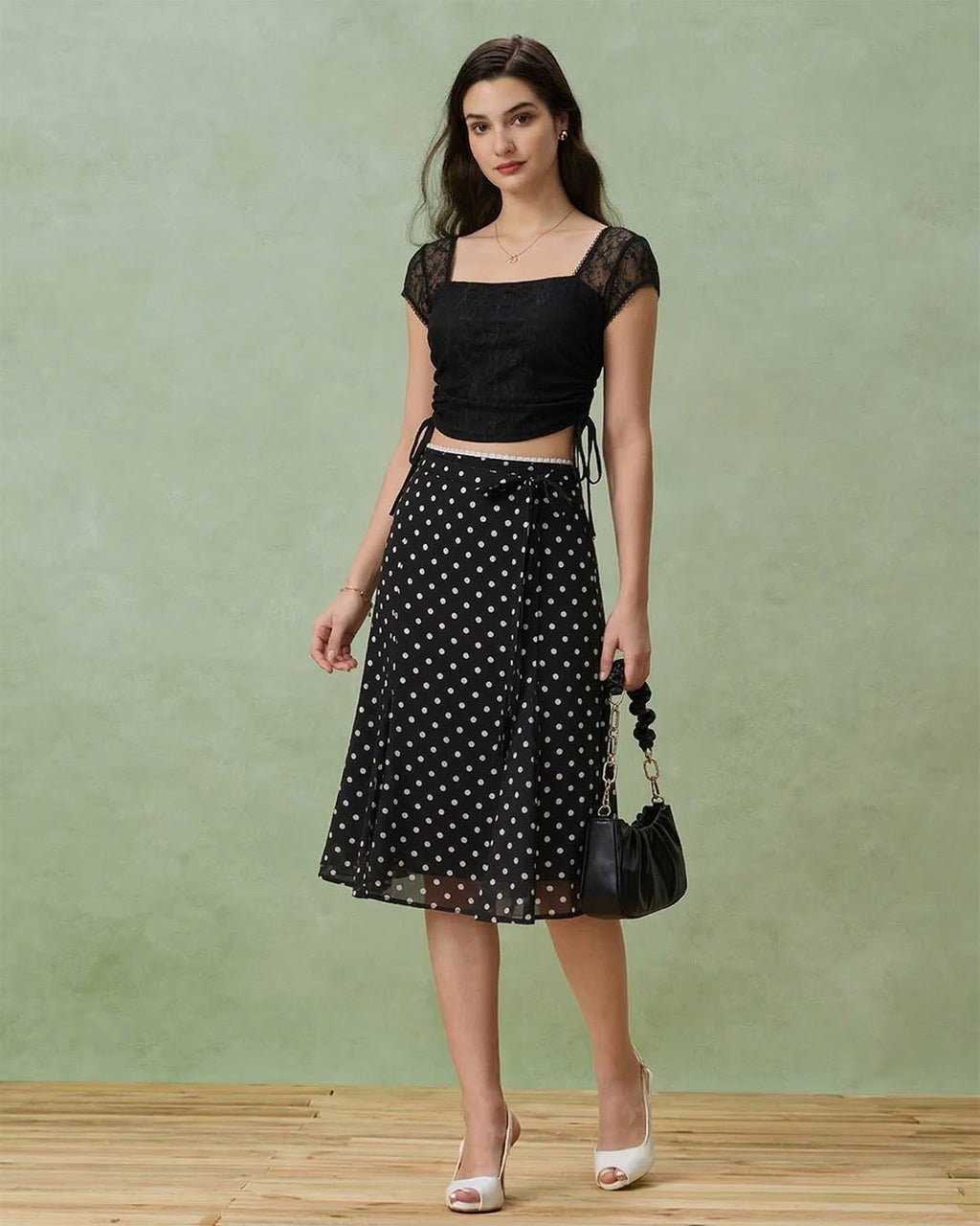 Bella Women's Midi Skirt | Polka Dot Mesh, Mermaid Hem