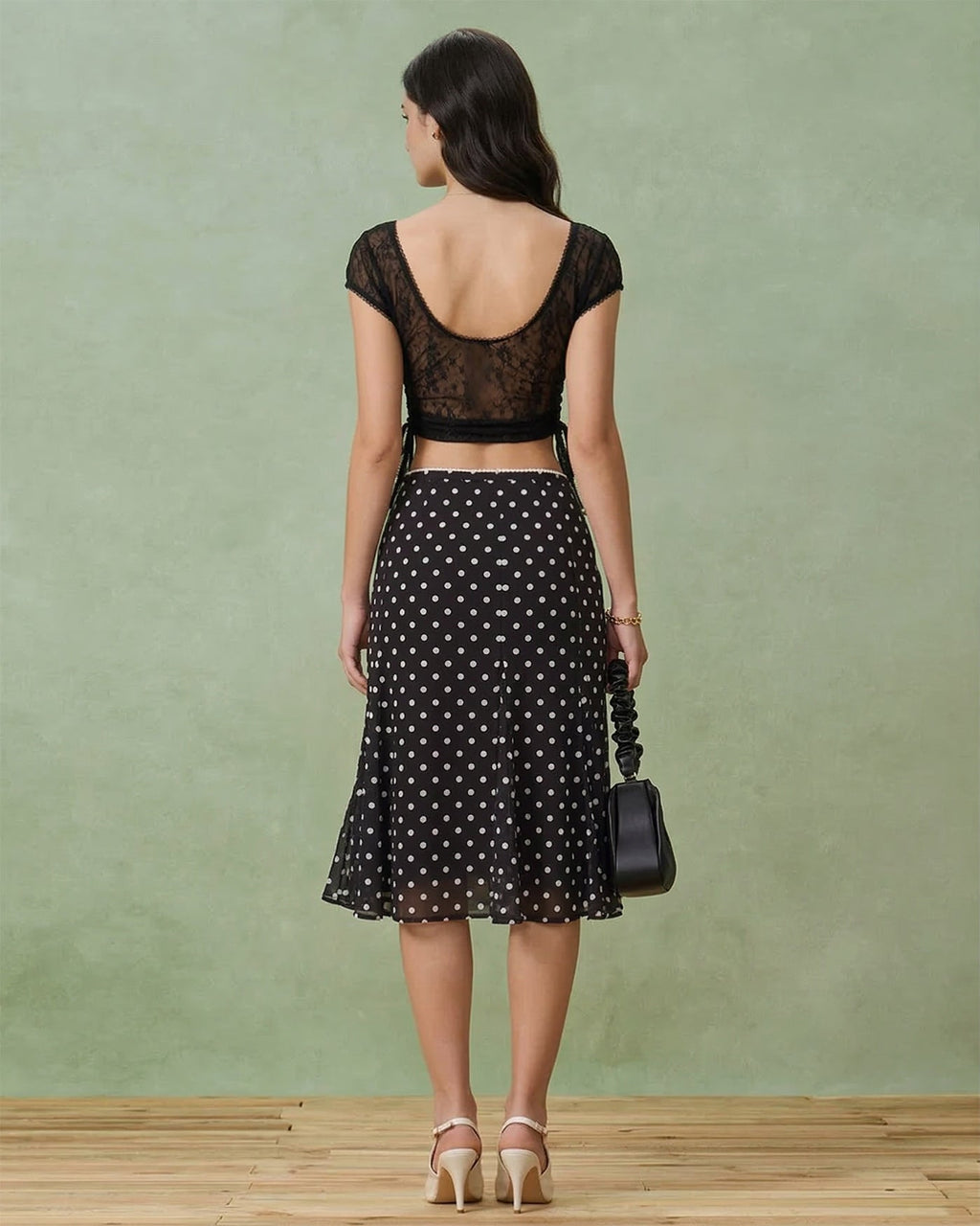 Bella Women's Midi Skirt | Polka Dot Mesh, Mermaid Hem