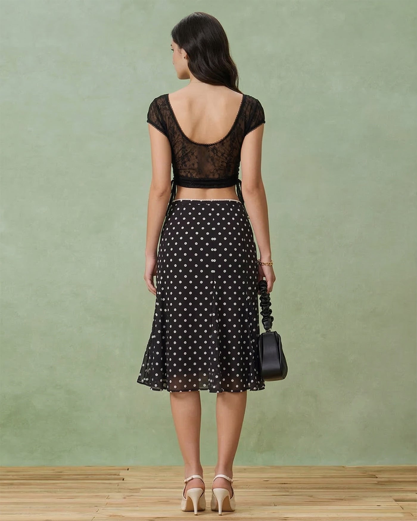 Bella Women's Midi Skirt | Polka Dot Mesh, Mermaid Hem