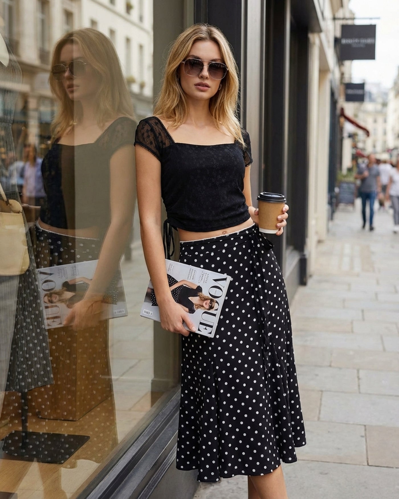 Bella Women's Midi Skirt | Polka Dot Mesh, Mermaid Hem