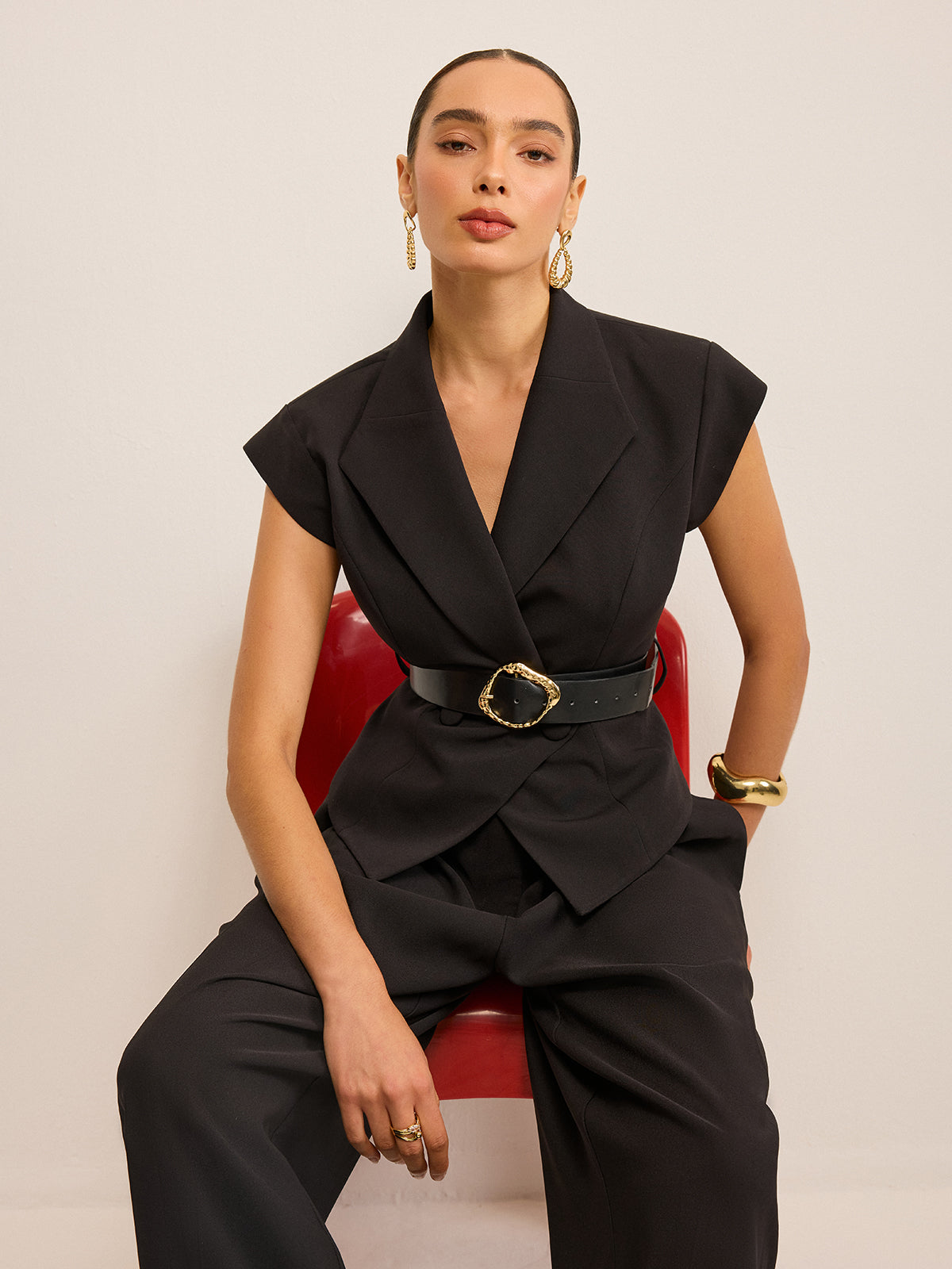 Bella Women's Vest | Woven Fabric, Peplum Silhouette, Metal Buckle