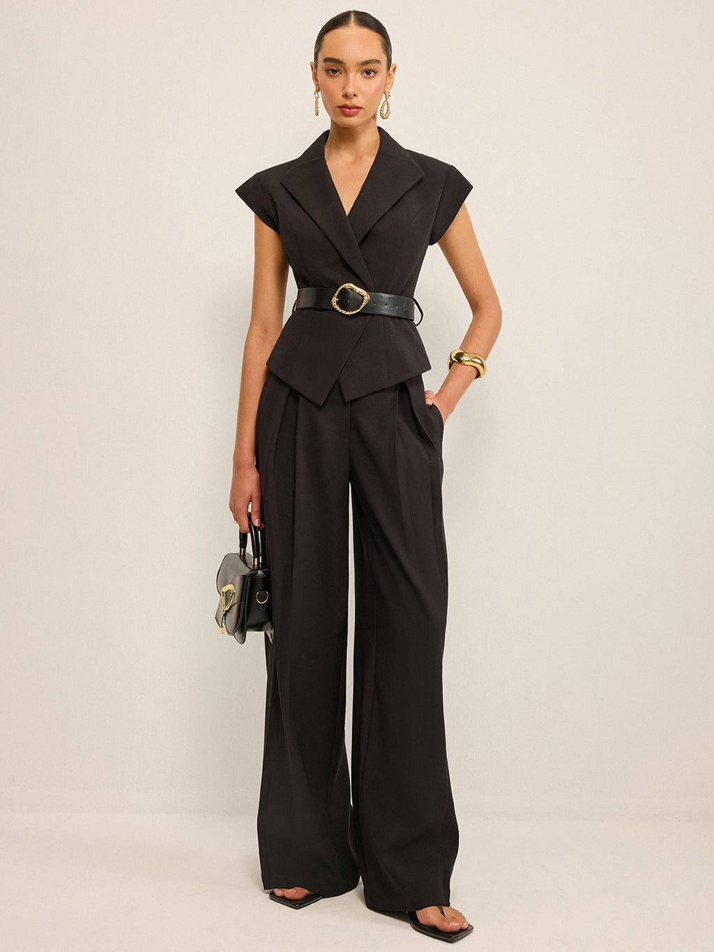 Bella Women's Vest | Woven Fabric, Peplum Silhouette, Metal Buckle