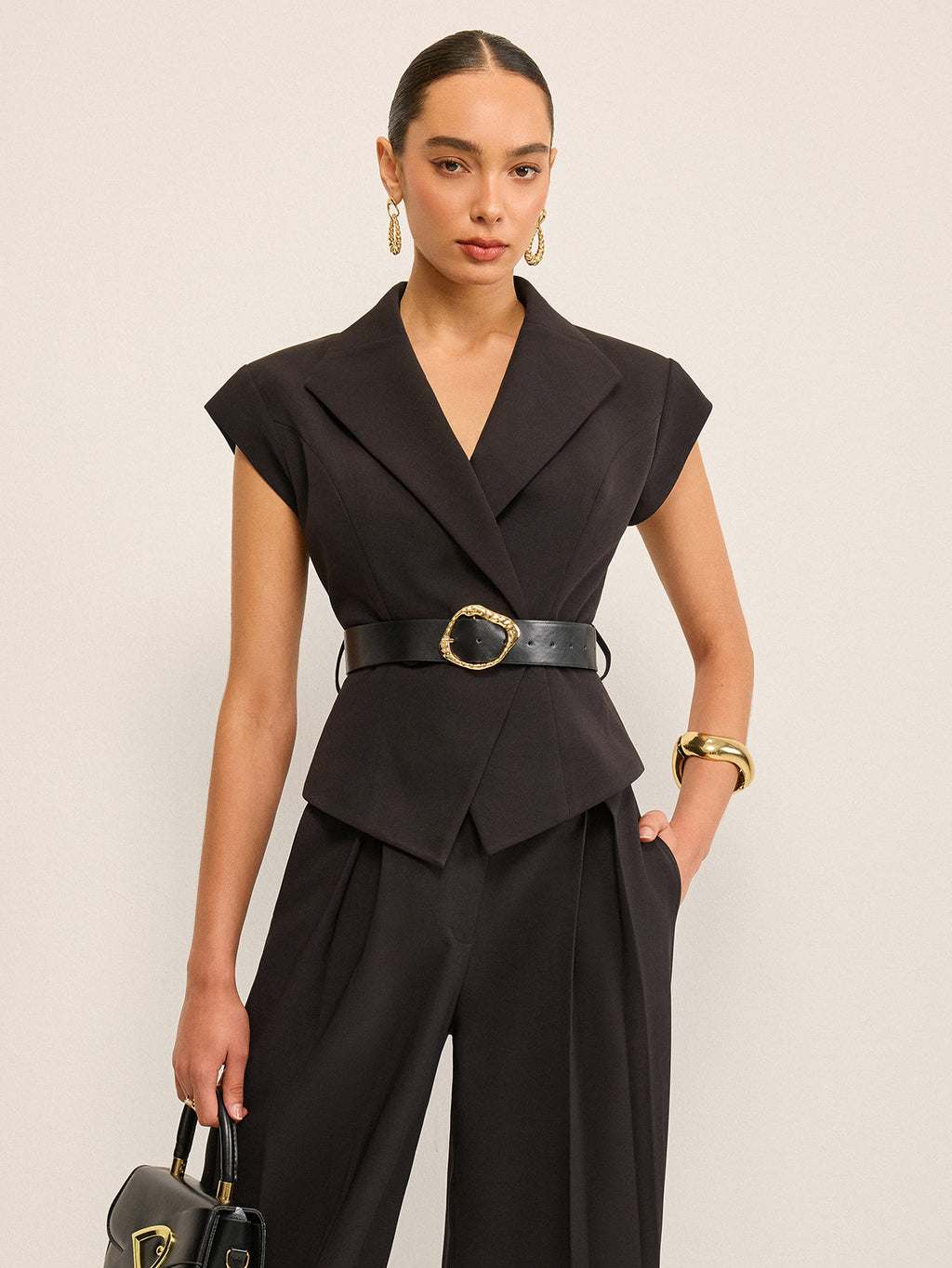 Bella Women's Vest | Woven Fabric, Peplum Silhouette, Metal Buckle