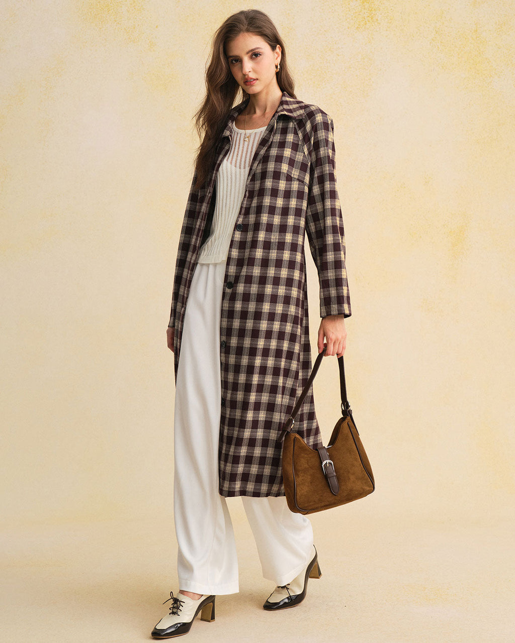 Brayden Men's Coat | Brown Plaid, Long Raglan Sleeves