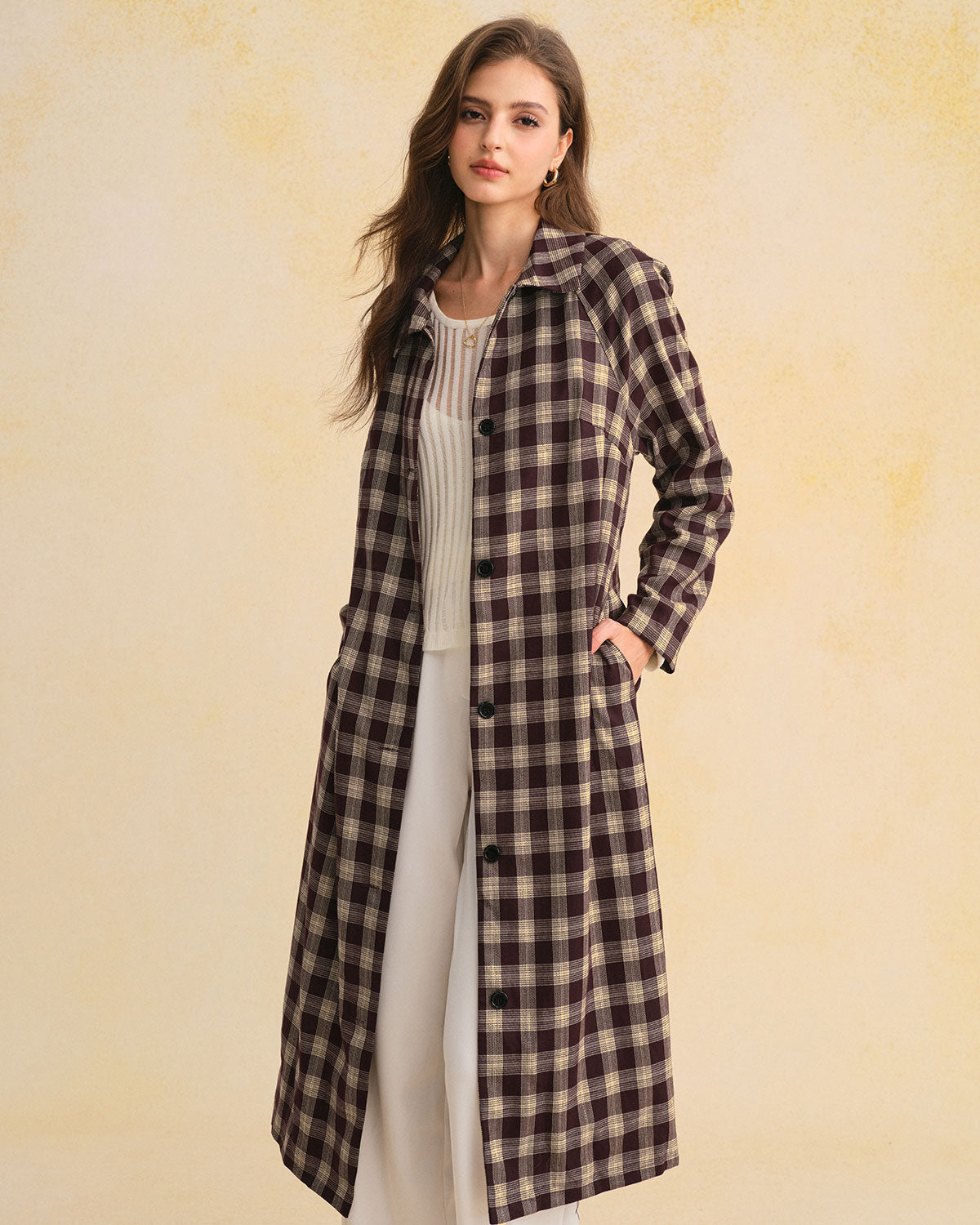 Brayden Men's Coat | Brown Plaid, Long Raglan Sleeves
