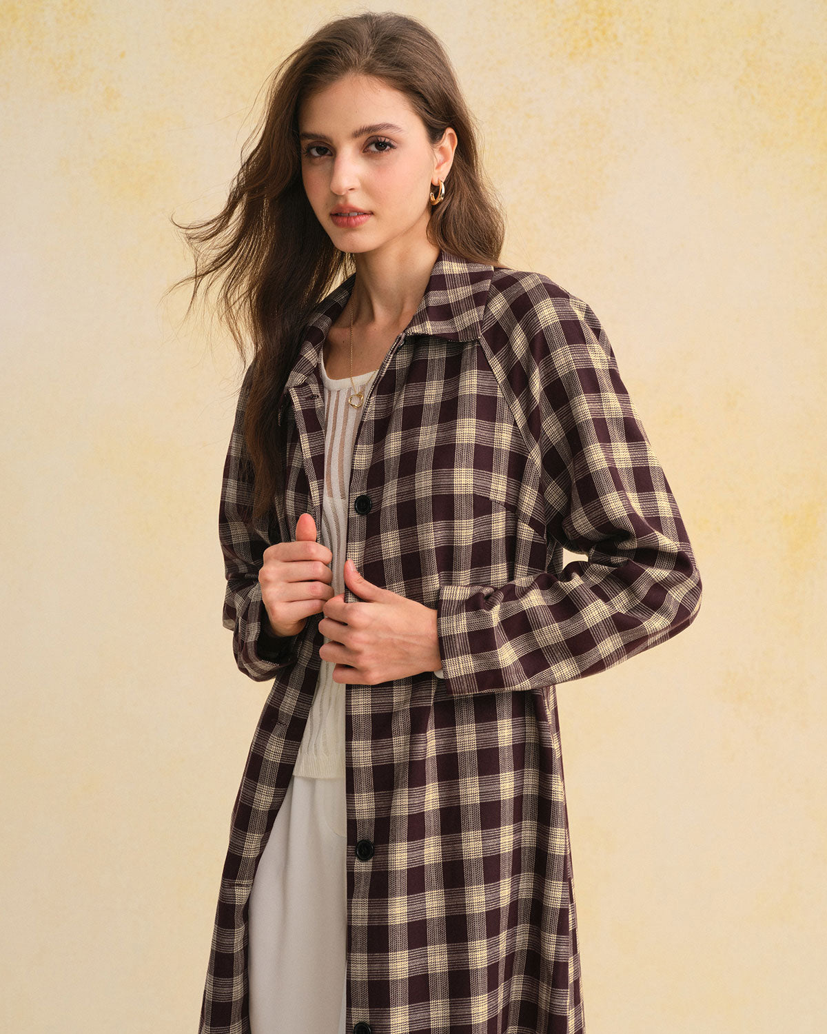 Brayden Men's Coat | Brown Plaid, Long Raglan Sleeves