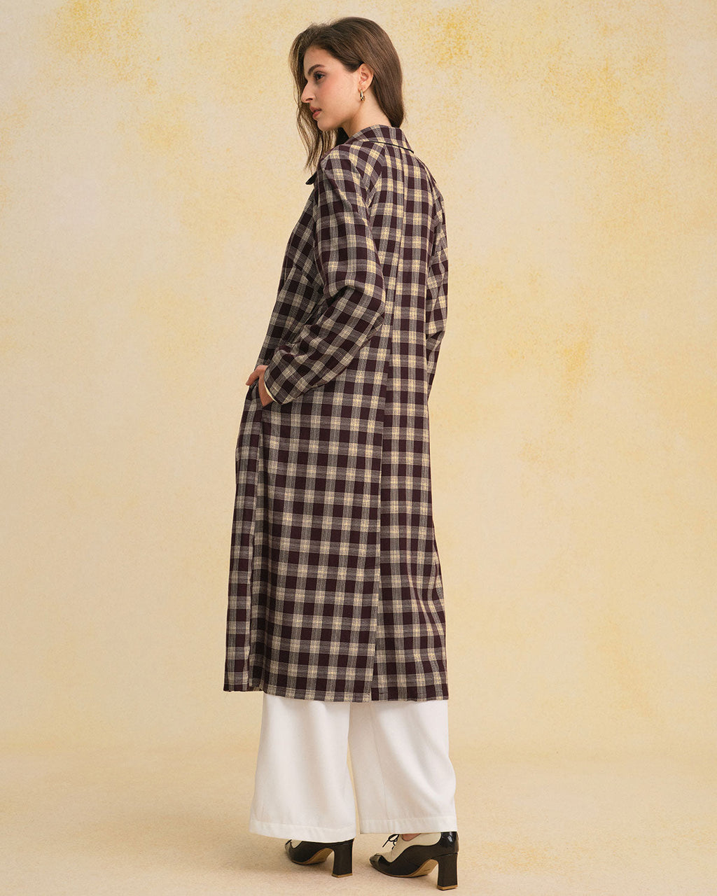 Brayden Men's Coat | Brown Plaid, Long Raglan Sleeves