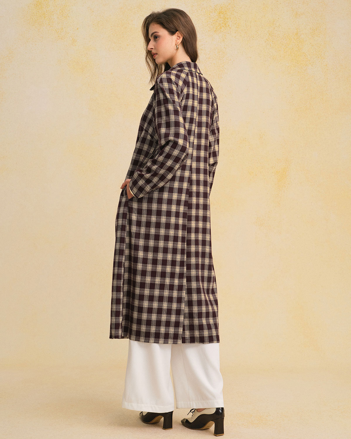 Brayden Men's Coat | Brown Plaid, Long Raglan Sleeves