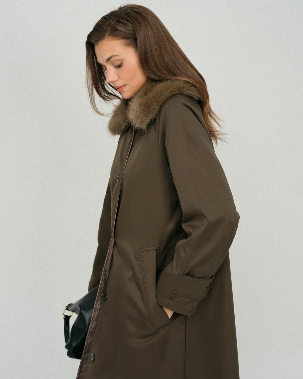 Briella Women's Winter Coat | Reversible Faux Fur Collar, Loose Fit