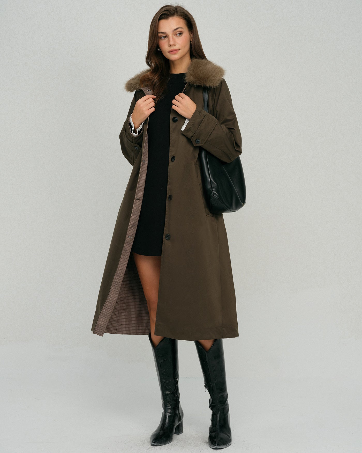Briella Women's Winter Coat | Reversible Faux Fur Collar, Loose Fit