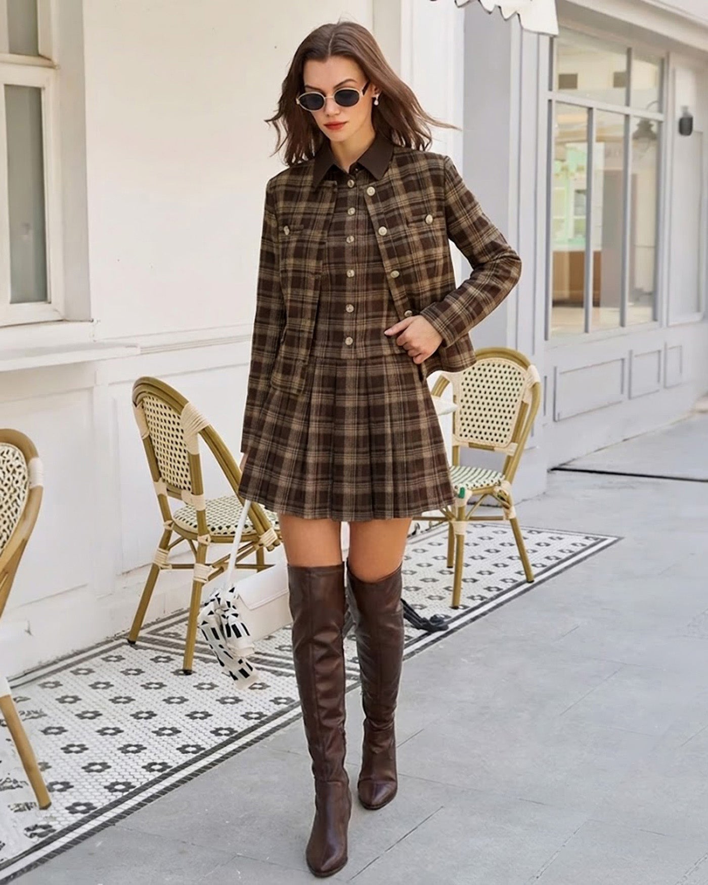 Brielle Women's Jacket | Plaid, Single Breasted, Long Sleeves