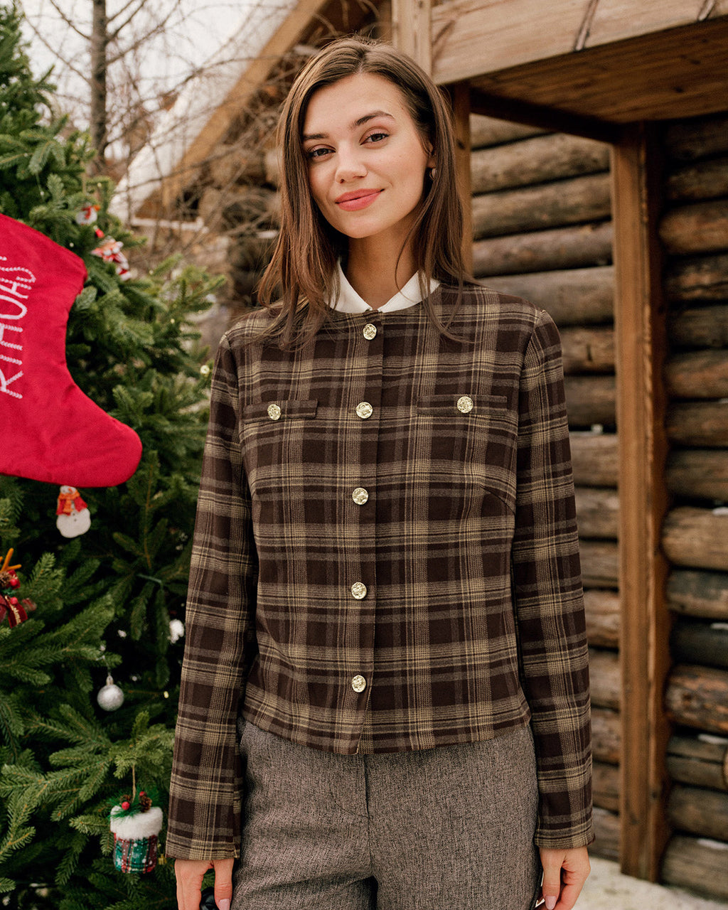 Brielle Women's Jacket | Plaid, Single Breasted, Long Sleeves