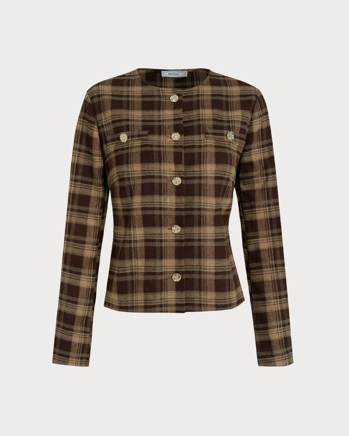 Brielle Women's Jacket | Plaid, Single Breasted, Long Sleeves