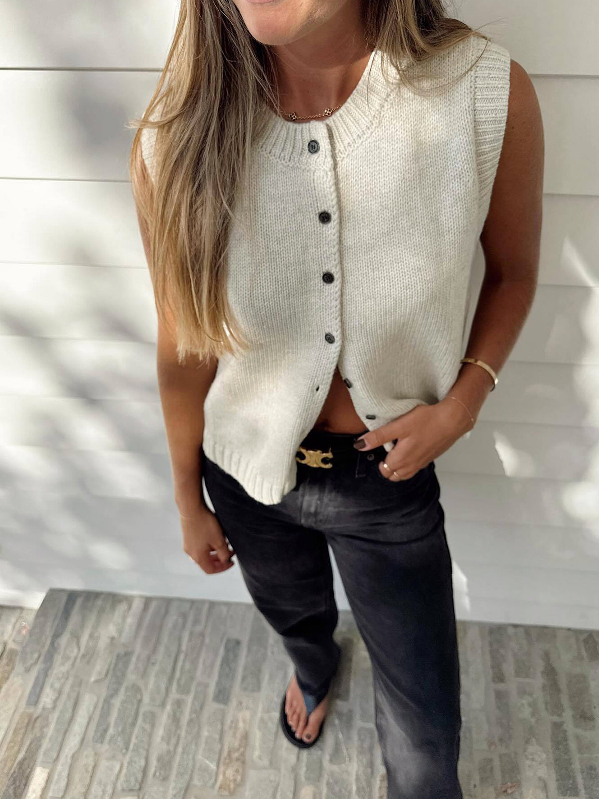 Caden Men's Sweater Vest | Knit Button-Up, Medium Stretch