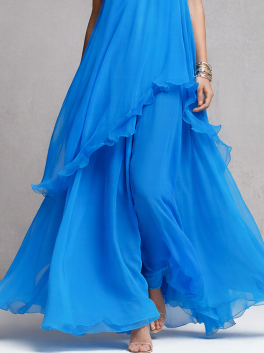 Celeste Women's Maxi Dress | Chiffon Ruffle, Spaghetti Strap 3