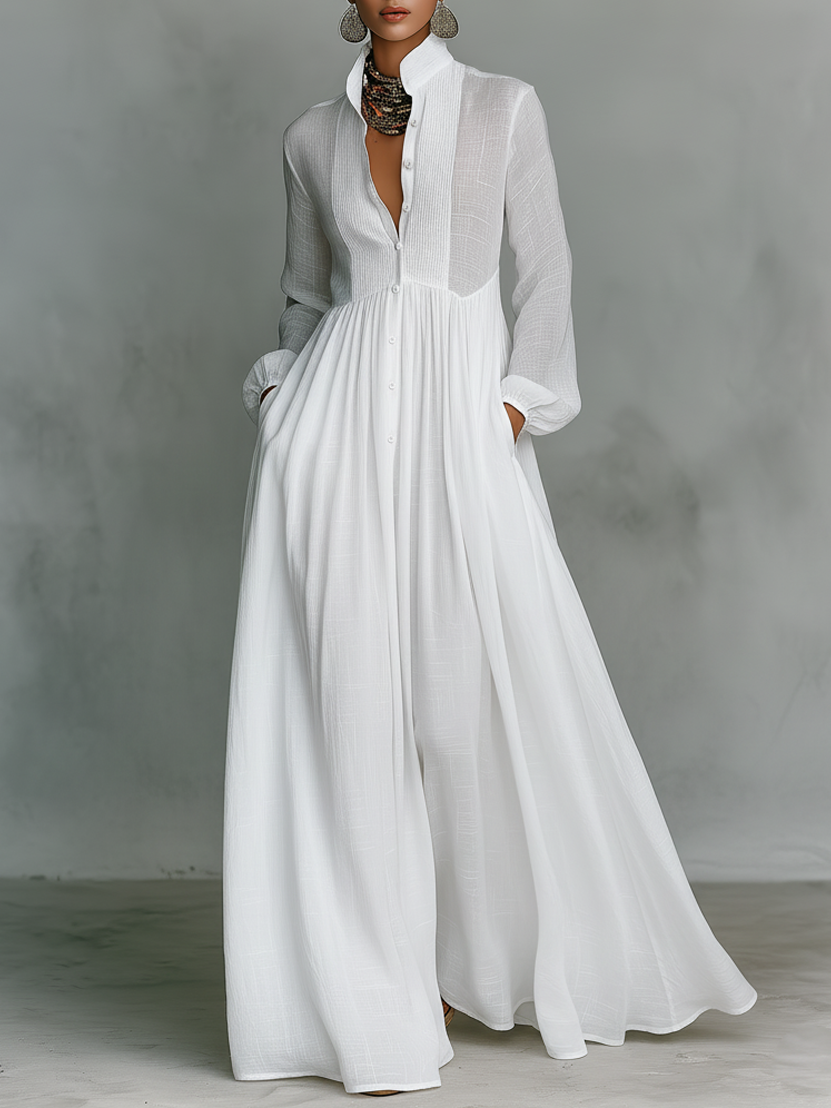 Celine Women's Maxi Dress | Cotton Linen Patchwork, Long Sleeve 0