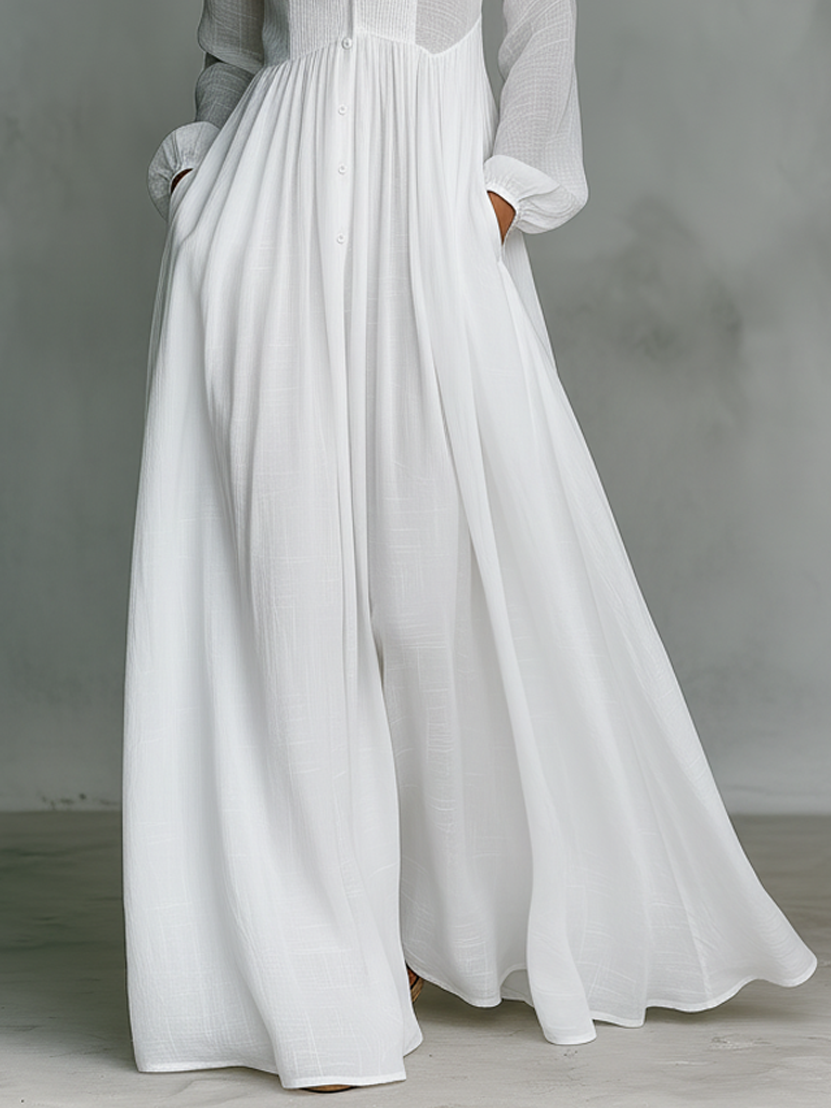 Celine Women's Maxi Dress | Cotton Linen Patchwork, Long Sleeve 2