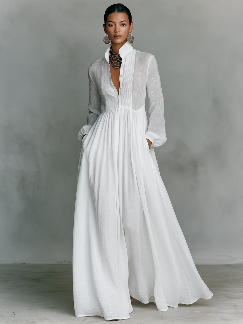 Celine Women's Maxi Dress | Cotton Linen Patchwork, Long Sleeve 3