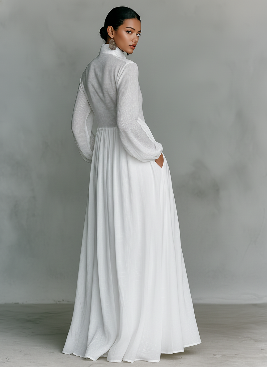 Celine Women's Maxi Dress | Cotton Linen Patchwork, Long Sleeve 6
