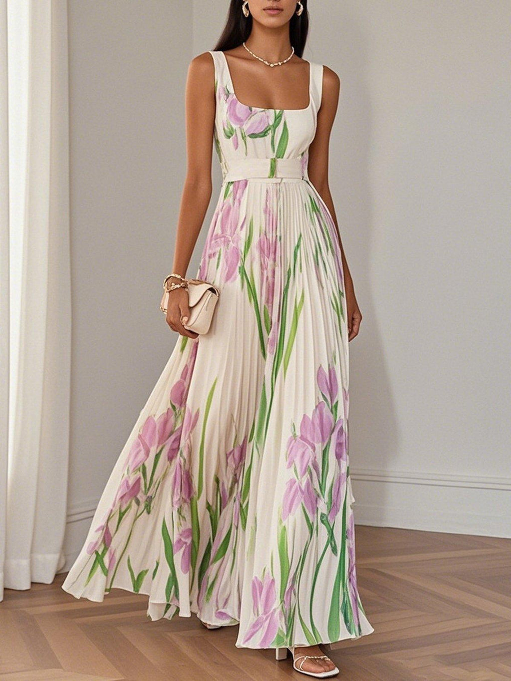 Celine Women's Maxi Dress | Lightweight Chiffon, Pleated A-Line 0