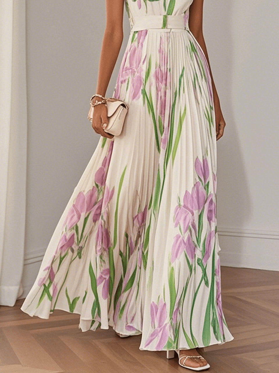 Celine Women's Maxi Dress | Lightweight Chiffon, Pleated A-Line 2